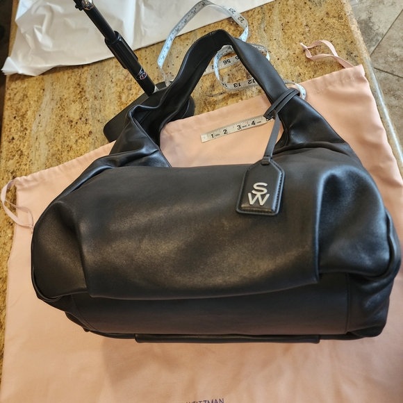 Stuart Weitzman Black Italian Leather Hobo Bag Made In Italy - Picture 5 of 11